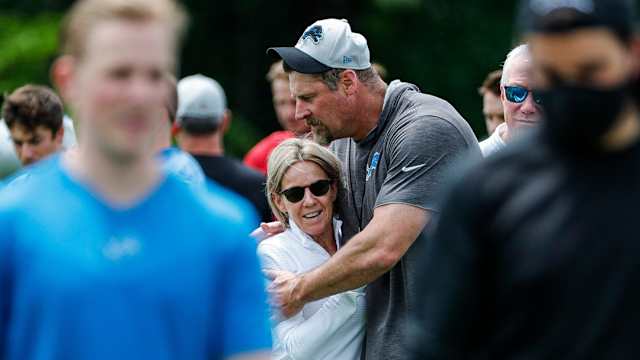 Detroit Lions Dan Campbell embraces owner Sheila Hamp